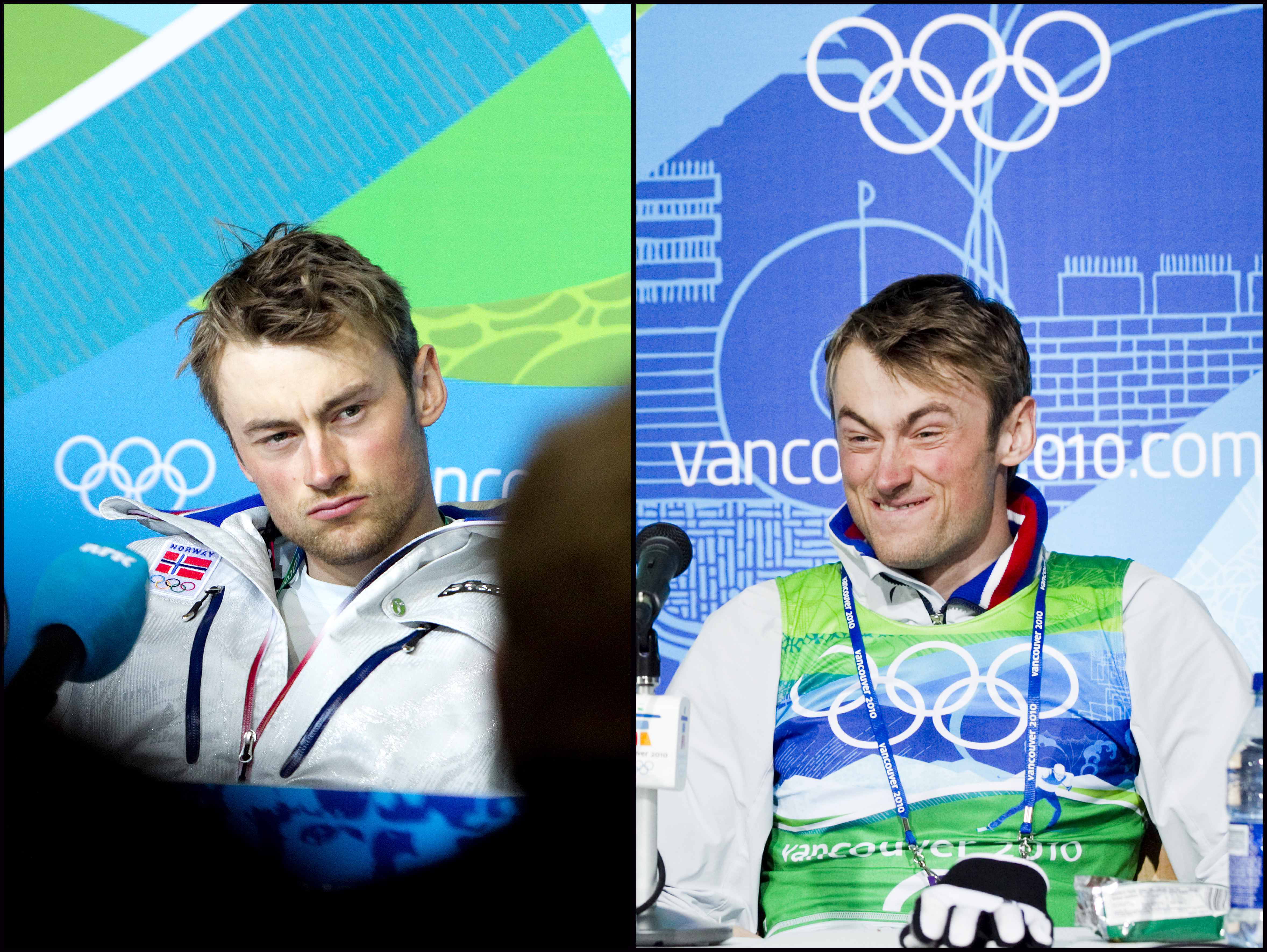 Innan och efter guldet. Petter Northug var på lysande humör när han träffade pressen efter sitt första guld i OS. 
