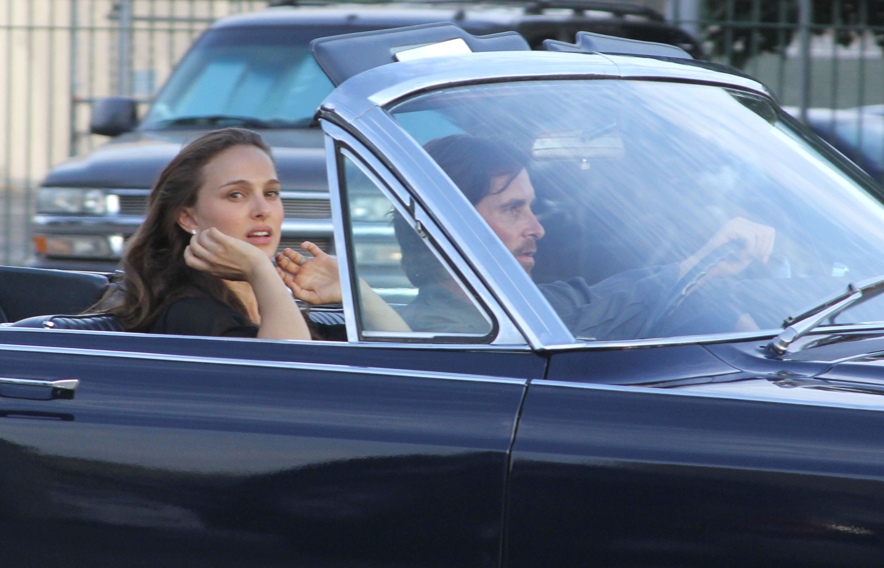 Natalie Portman och Christian Bale under inspelningen av filmen Knight of Cups.