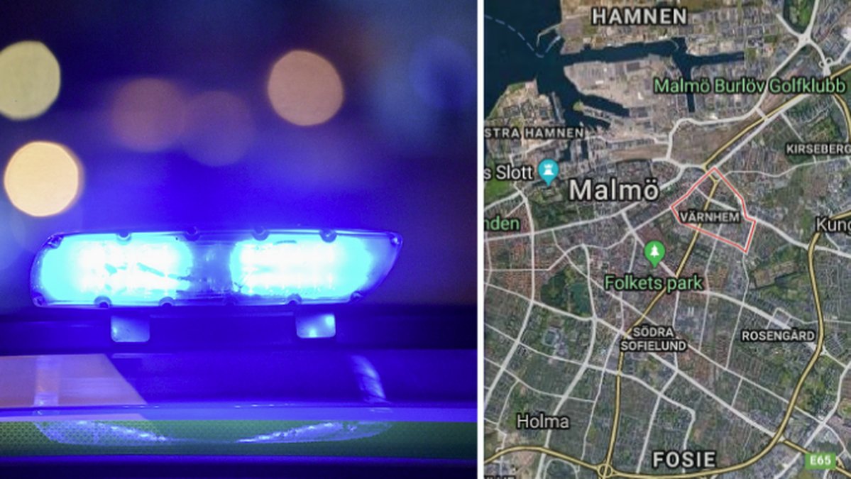 Blåljus och en karta över Malmö