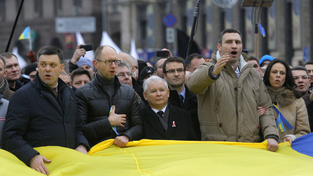Boxningsvärldsmästaren Vitalij Klitsjko (till höger) är en av oppositionsledarna och företräder partiet UDAR (Ukrainsk demokratisk allians för reform).