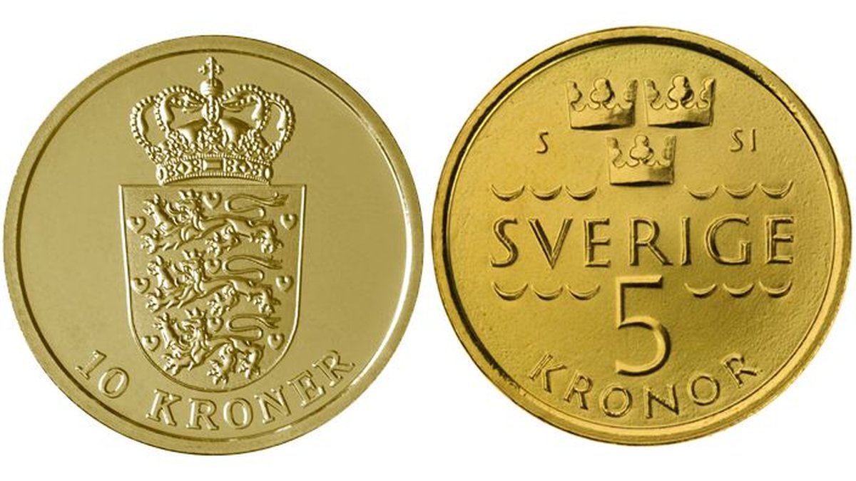 Den danska tiokronan och den nya svenska femman.