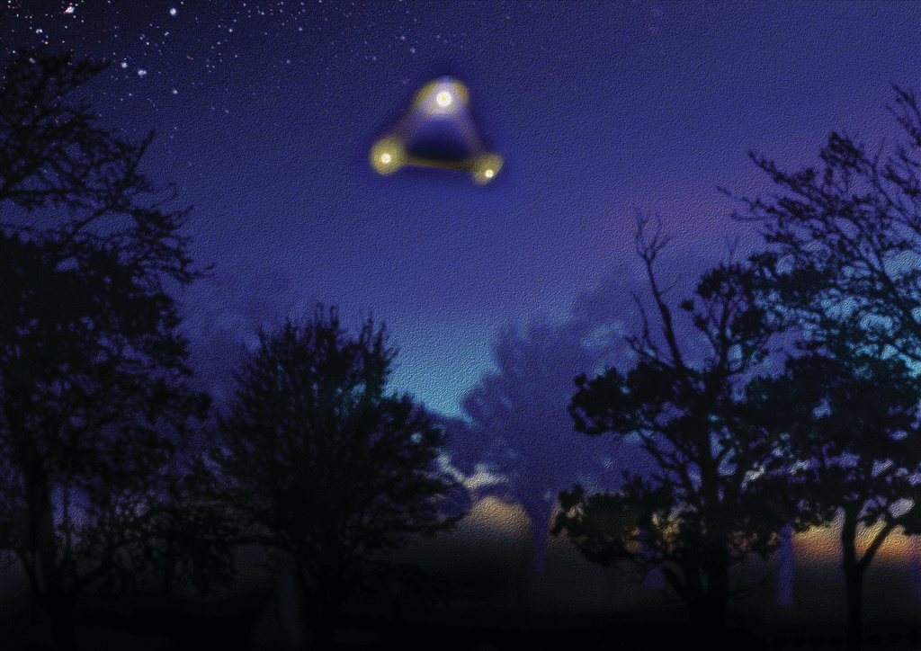 Ufo-Sveriges illustration av iakttagelsen i Huskvarna, baserat på observatörens beskrivning.
