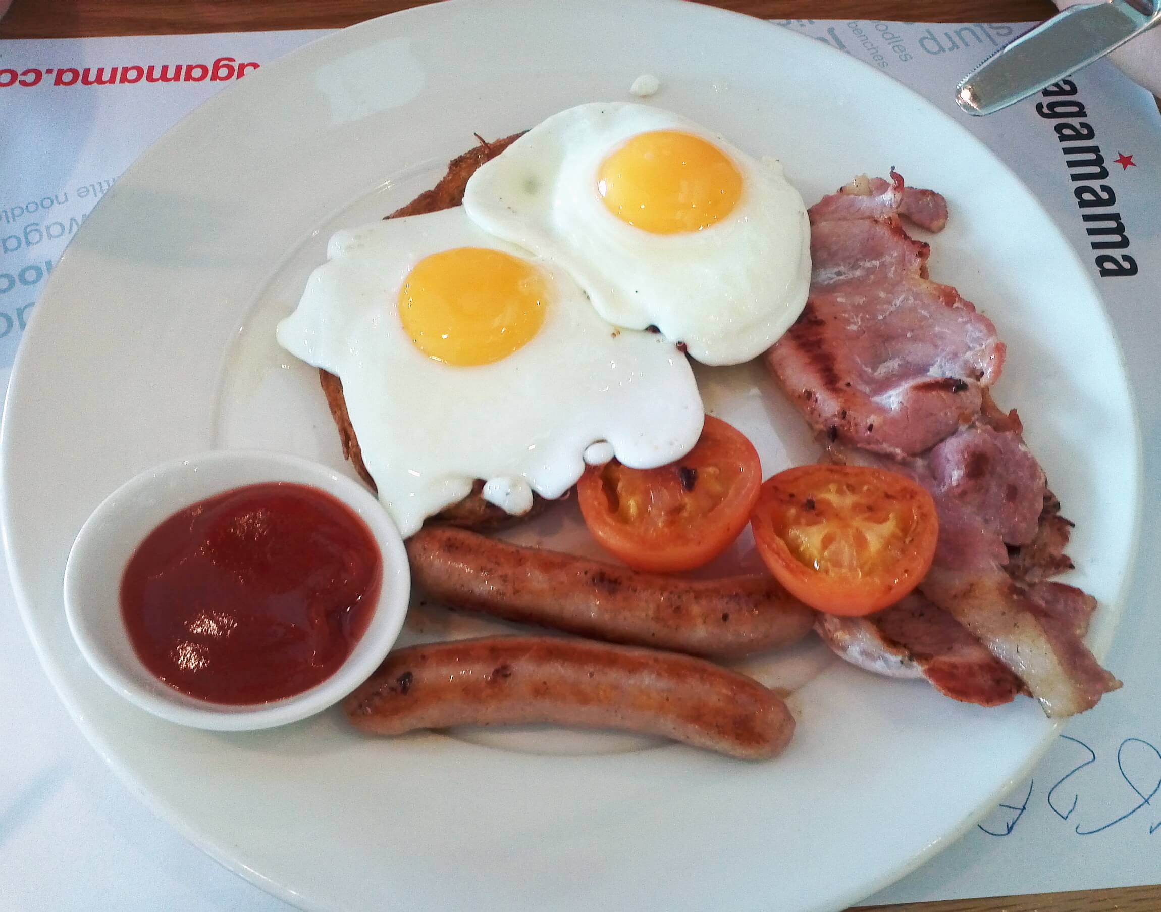 ENGLAND. En klassisk engelsk frukost består av ägg, korv, bacon, svamp, bönor och tomat. ENGLAND. En klassisk engelsk frukost består av ägg, korv, bacon, svamp, bönor och tomat.
