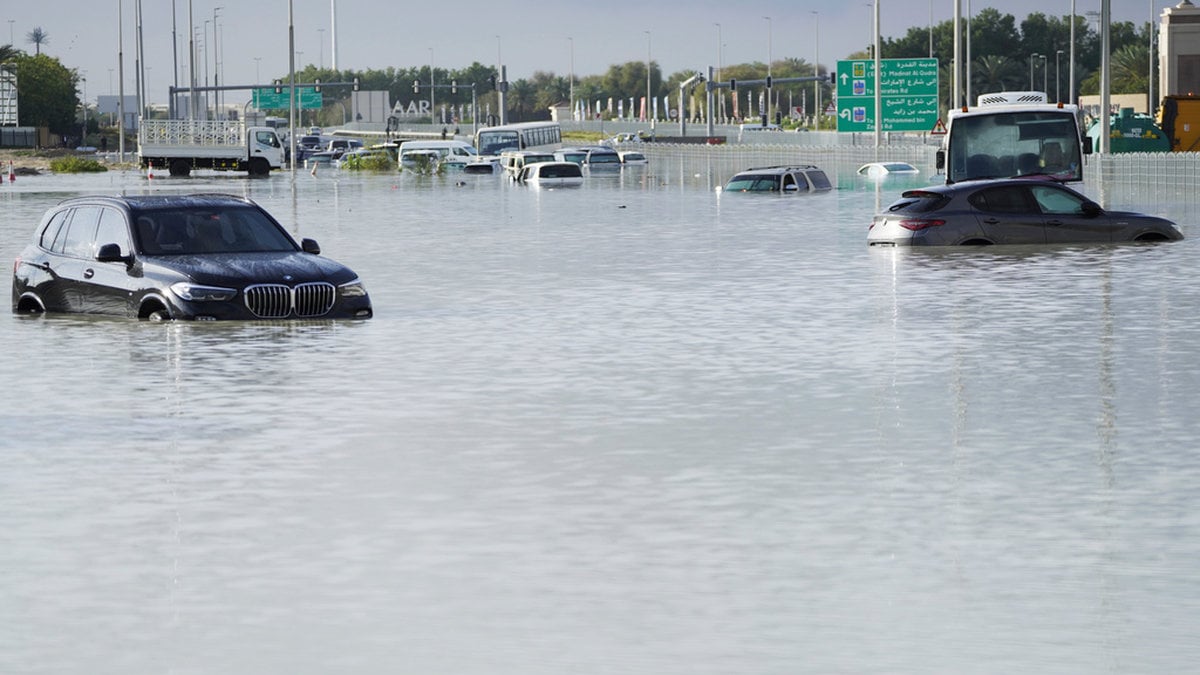 Kraftiga åskväder drog in över Förenade arabemiraten på tisdagen och på bara ett dygn fick staden Dubai över ett års regn, vilket ledde till att stora delar av motorvägarna och Dubais flygplats översvämmades.