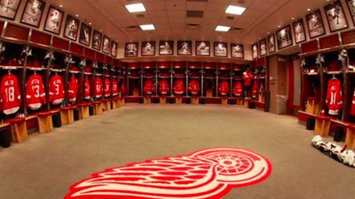 Detroit Red Wings omklädningsrum.
