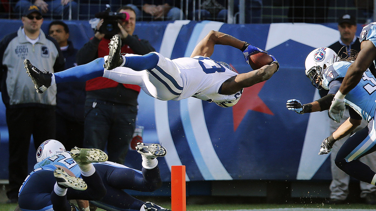 Colts-spelare Vick Ballard stog i förra veckan förra en spektakulär touchdown.