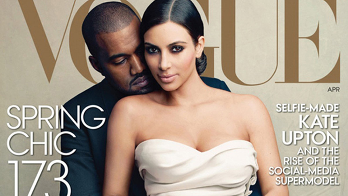 Kim Kardashian och Kanye West på omslaget till Vogue. 