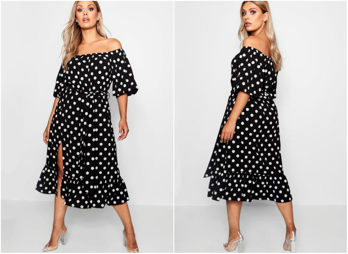 Prickig off shoulder-klänning Prickig off shoulder-klänning