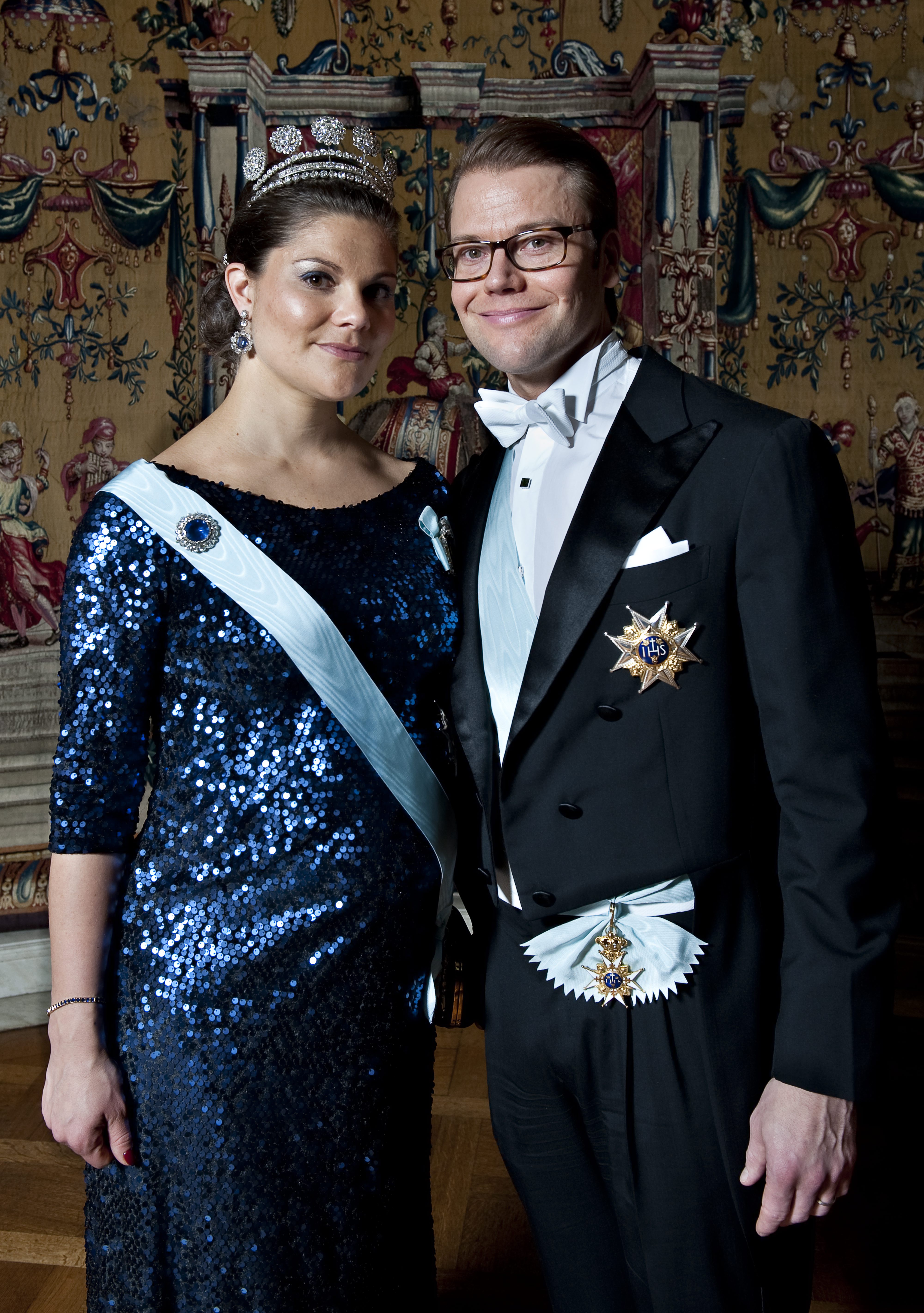 Kronprinsessan Victoria och prins Daniel under nobelbanketten på Stadshuset.