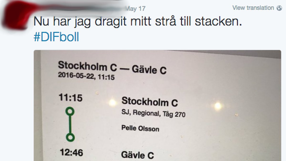 Han köpte helt enkelt en tågbiljett till Gävle till Pelle Olsson. Enkelbiljett också. 