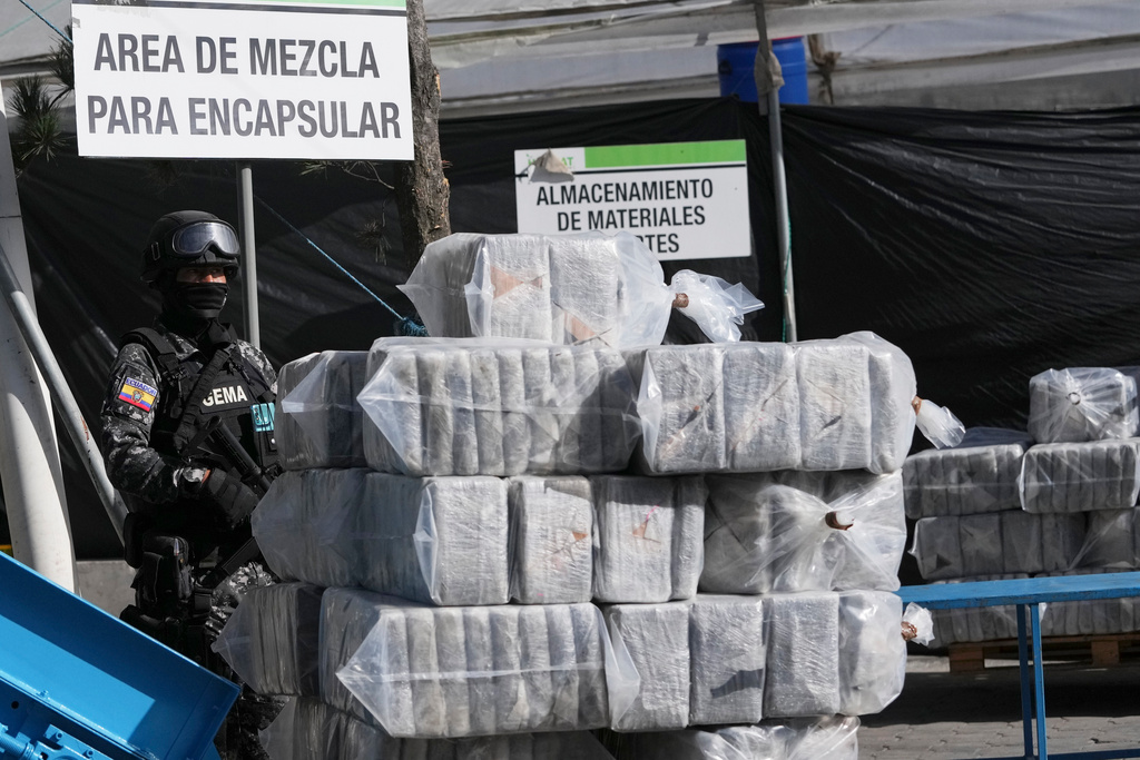 Delar av det stora fynd av kokain som gjordes i Ecuador i februari. Arkivbild.