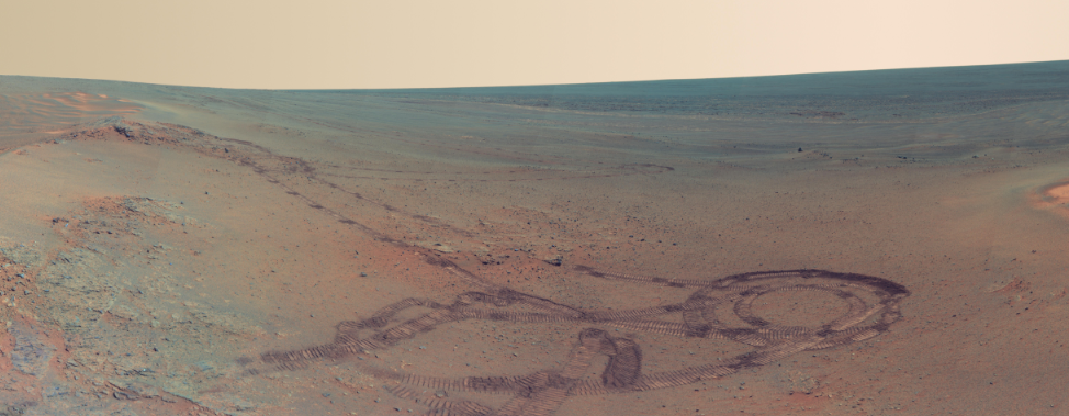 Vem har gjort spåren på den marsianska ytan? Nej, var lugn, de har gjorts av Nasas rover.