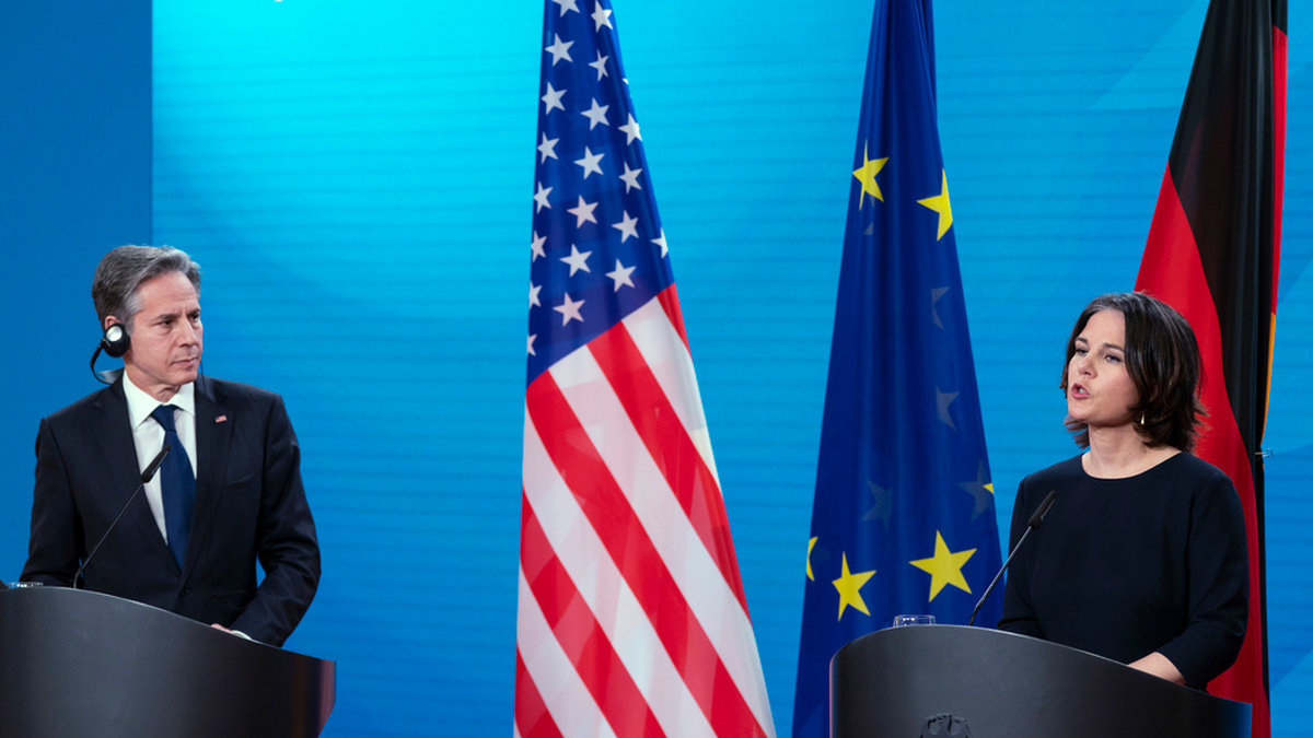 USA:s utrikesminister Antony Blinken och den tyska kollegan Annalena Baerbock i Berlin.