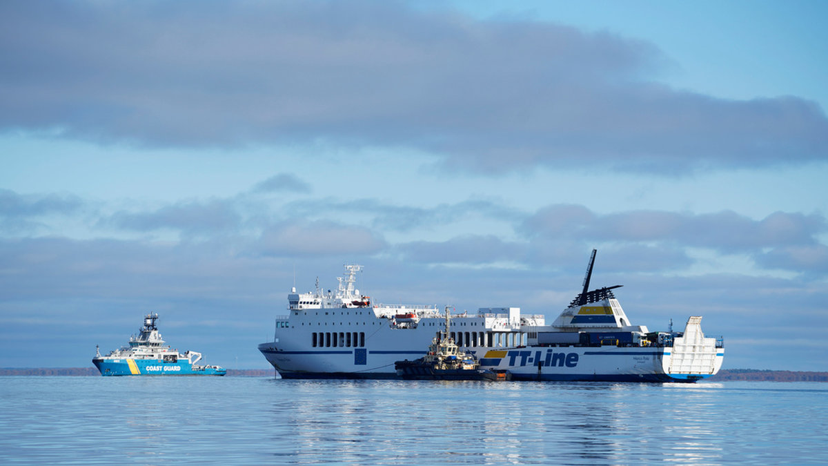 Det var den 22 oktober i fjol som passagerarfärjan Marco Polo gick på grund på väg från Trelleborg till Karlshamn. Arkivbild.