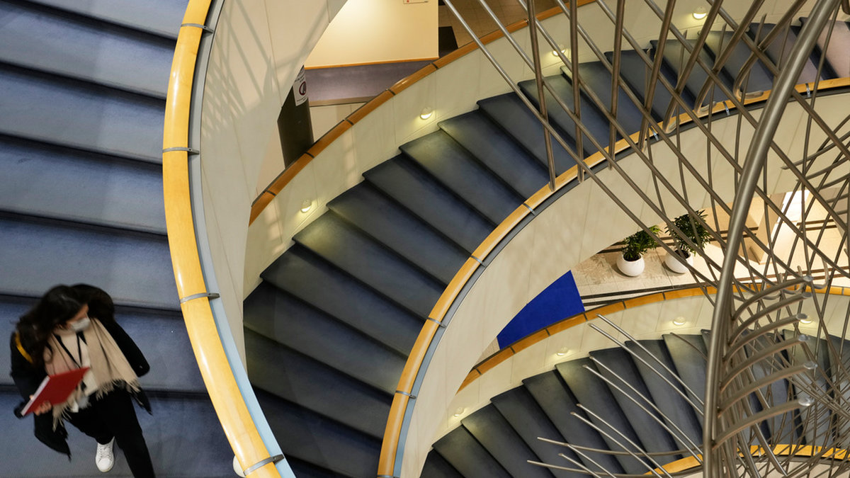 En av trapporna i EU-parlamentets byggnader i Bryssel. Arkivbild.