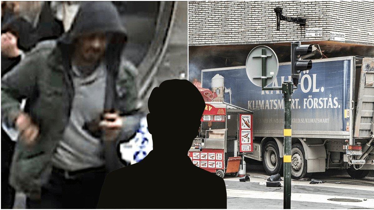 Övervakningsbild på Rakhmat Akilov samt bild på lastbilen på Drottninggatan.