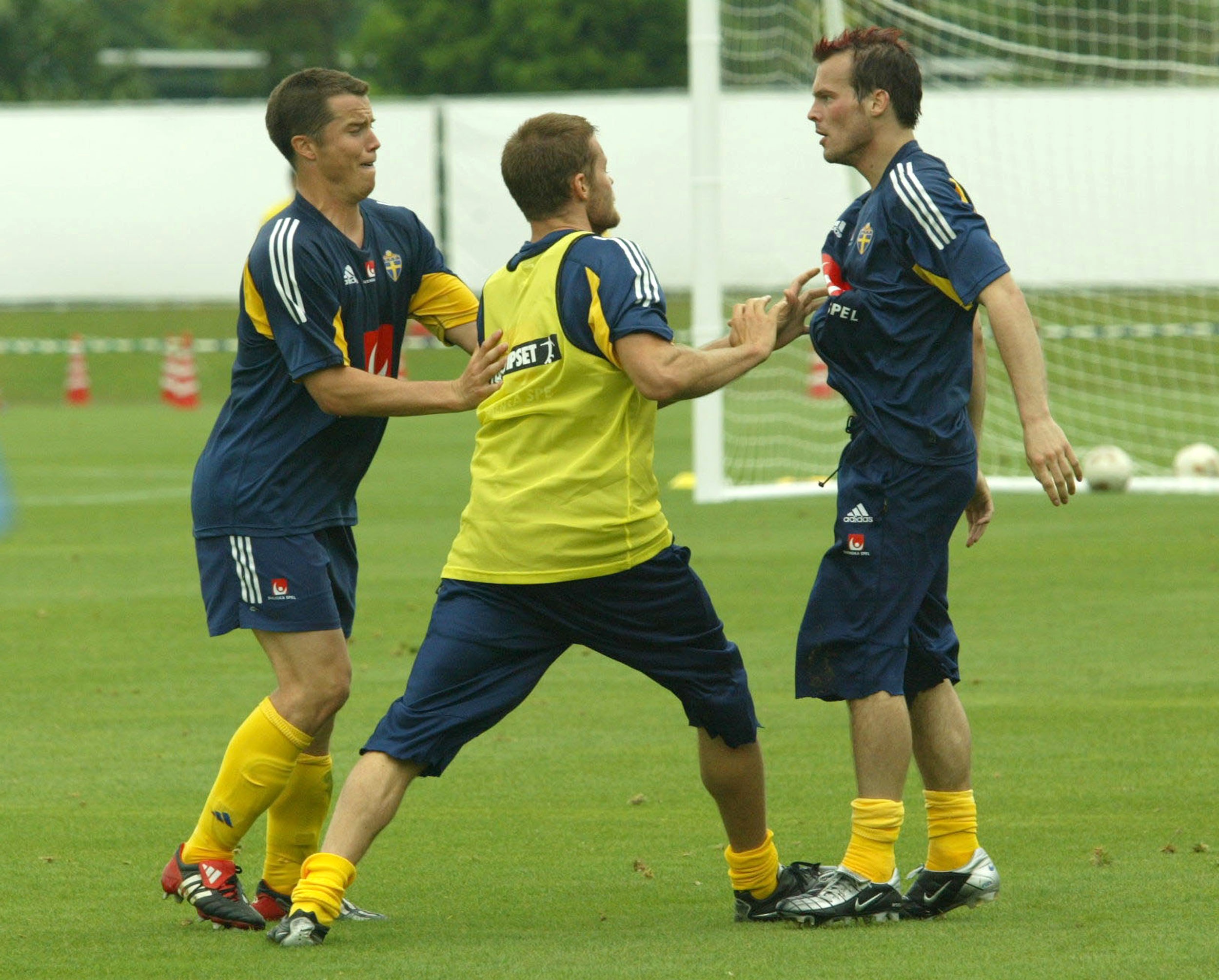 En av de mest kända bilderna från en landslagsträning - Mellberg och Ljungberg rök ihop under VM 2002. En av de mest kända bilderna från en landslagsträning - Mellberg och Ljungberg rök ihop under VM 2002.
