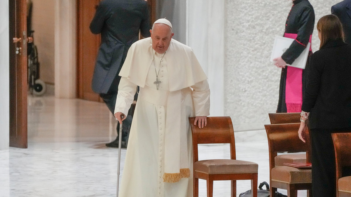 Påve Franciskus fotograferad i Vatikanen i onsdags.