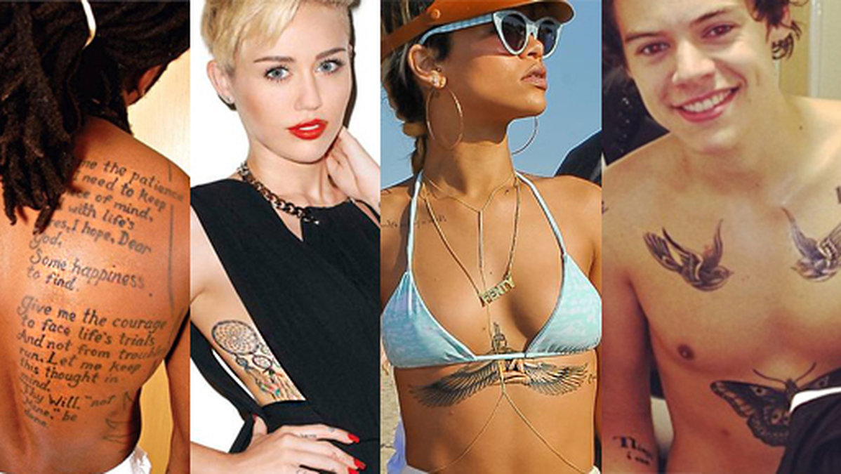 Lil Wayne, Miley Cyrus, Rihanna och Harry Styles är några tatuerade kändisar. Men vem kommer ångra sin tatuering och vem är hetast i höst? 