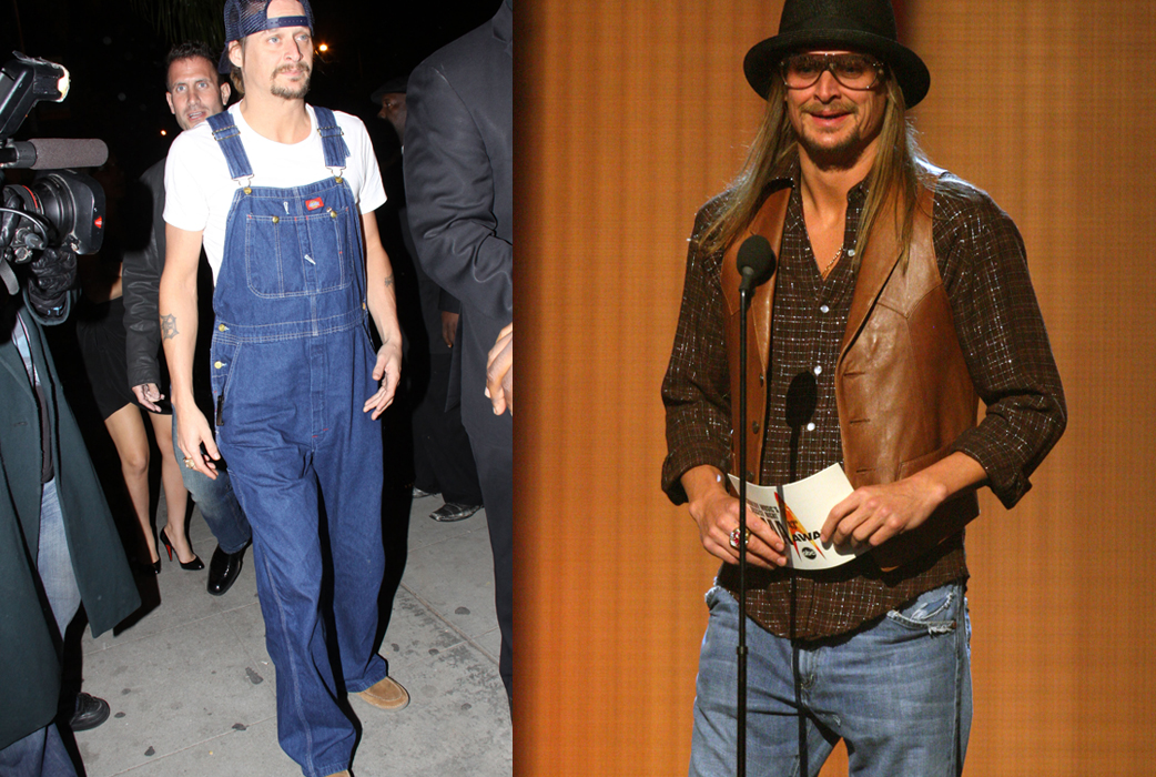 Kid Rock. Så fenomenalt katastrofal att det inte ens är roligt längre. Snickarbyxor varvas med läderväster och skjortor i 49 nyanser av brunt. Kid Rock. Så fenomenalt katastrofal att det inte ens är roligt längre. Snickarbyxor varvas med läderväster och skjortor i 49 nyanser av brunt.