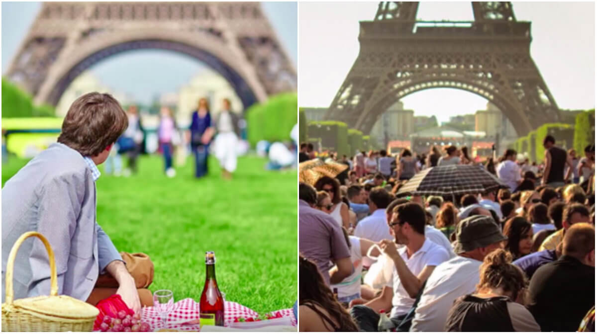 Det kan verka mysigt att ha picknick vid Eiffeltornet men i verkligheten är det inte fullt så mysigt.