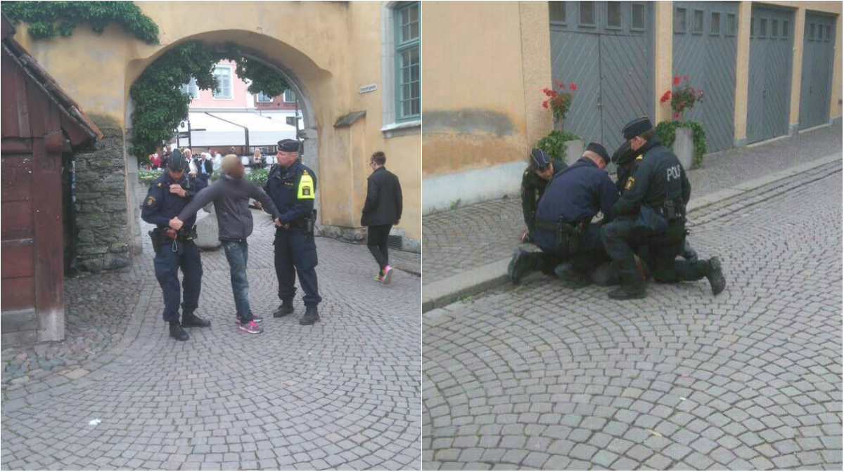 Efter en konfrontation med en nazist valde polisen att föra bort Visby-bon.