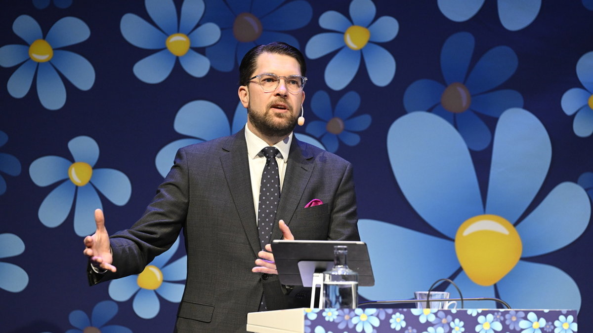 Partiledaren Jimmie Åkesson (SD) höll tal på partiets kongress i Västerås under lördagen.