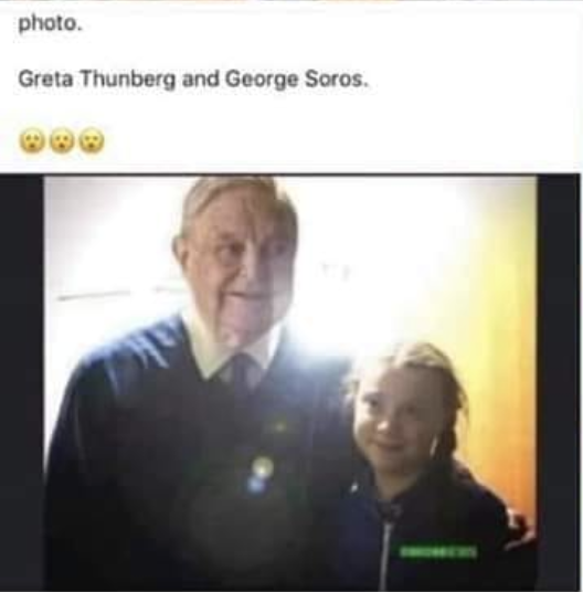 Fejkad bild på George Soros och Greta Thunberg Fejkad bild på George Soros och Greta Thunberg