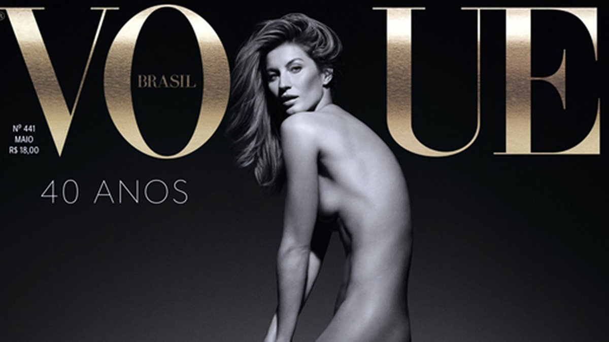 Gisele Bundchen poserar helnäck på omslaget till brasilianska Vogue.