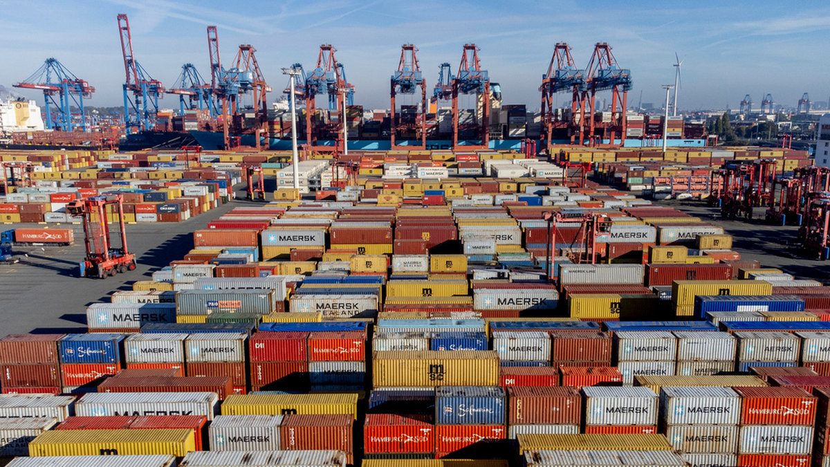 Oväntat lyft för tysk export i april trycker upp överskottet i Tysklands handel med omvärlden. Arkivbild