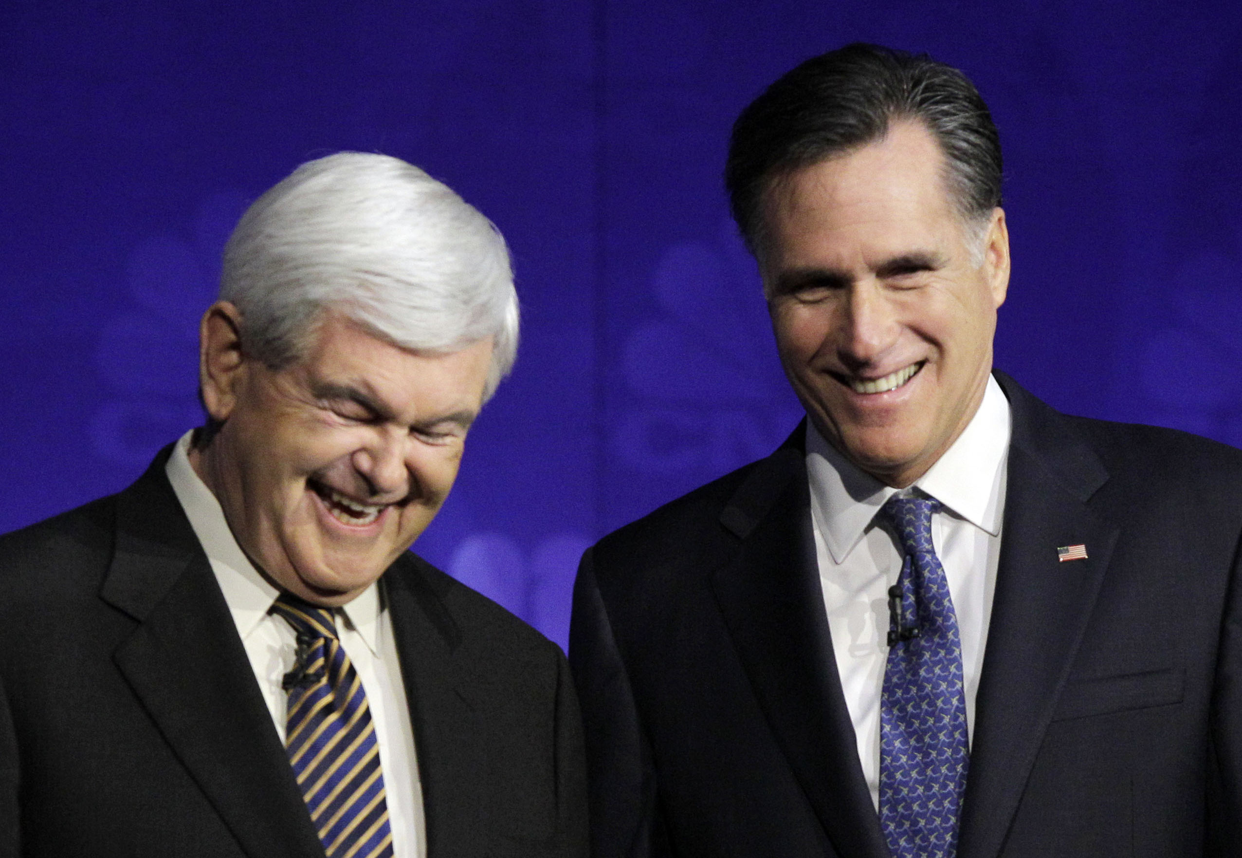 Newt Gingrich och Mitt Romney, de två kvarvarande favoriterna till den republikanska presidentkandidaturen.