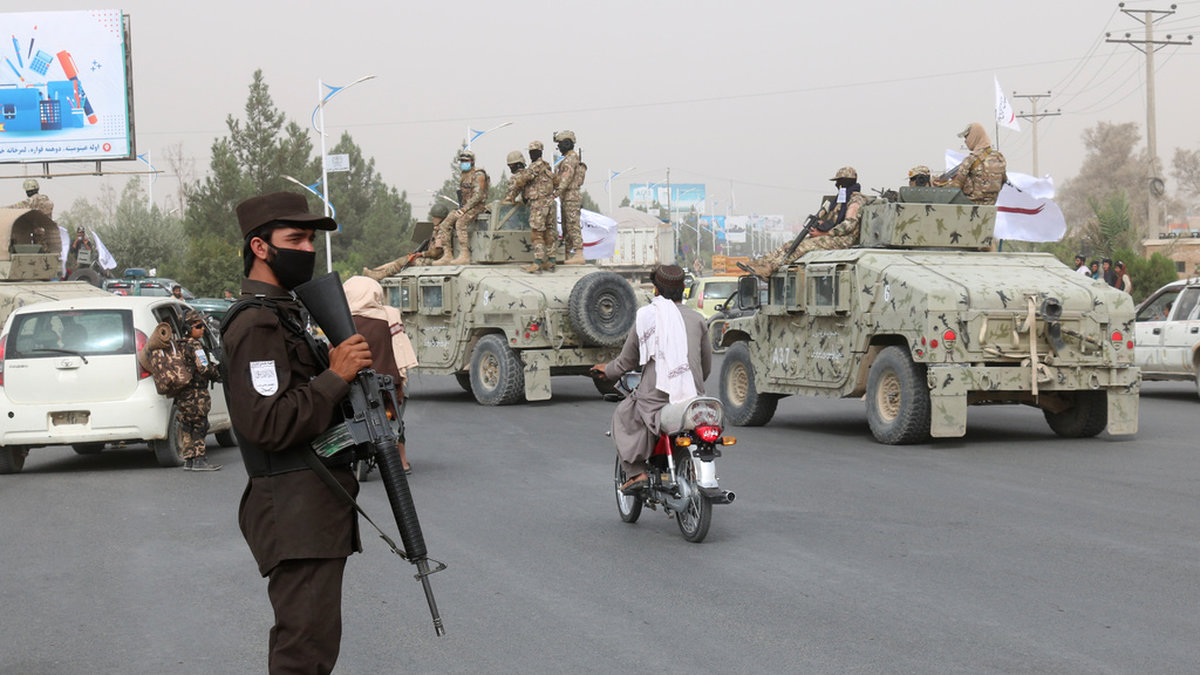 Beväpnade representanter för den islamistiska talibanstyret i Kandahar, Afghanistan. Arkivbild.