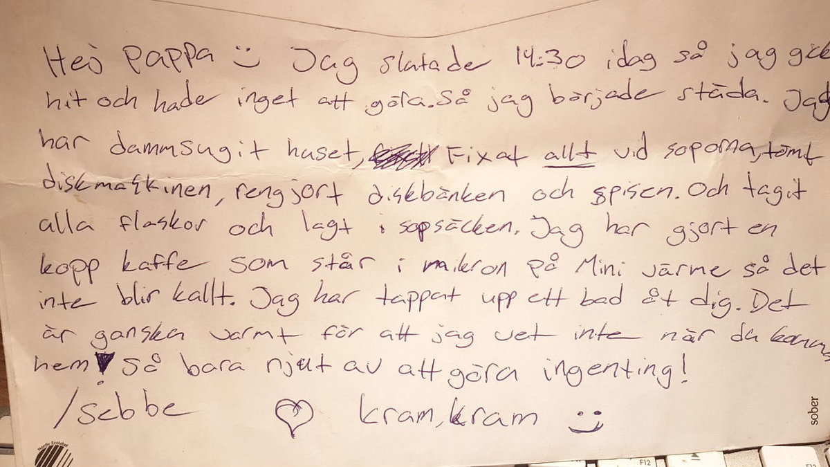 Det här fantastiskt fina brevet hittade Niels en dag när han kom hem från jobbet.