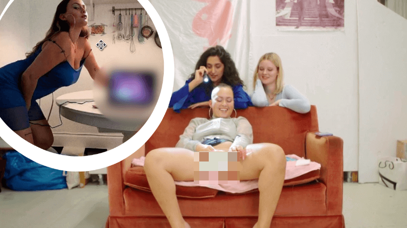 Bild från SVT:s program "Kobra" som visar kvinnor tar bilder på intima delar.