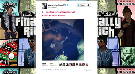 På sin Twitter har hiphopstjärnan Chief Keef över 250 000 följare, och många fick nog en chock när han lade han upp en bild på sin Instagram där en kvinna utförde oralsex på honom. Chief Keefs konto raderades. På sin Twitter har hiphopstjärnan Chief Keef över 250 000 följare, och många fick nog en chock när han lade han upp en bild på sin Instagram där en kvinna utförde oralsex på honom. Chief Keefs konto raderades.