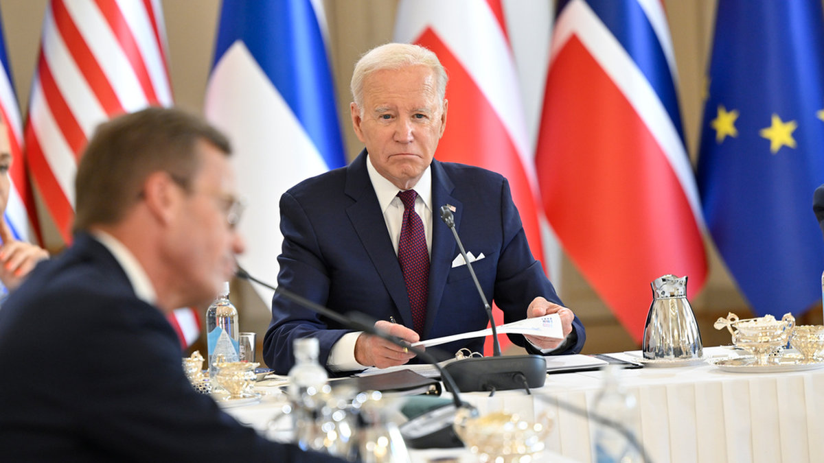 USA:s president Joe Biden och Sveriges statsminister Ulf Kristersson (M) på USA-Nordentoppmötet i Helsingfors.