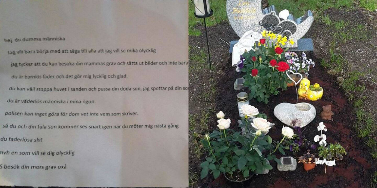 För ungefär två veckor sedan hittade Mika och hans fru en anonym lapp på sonens grav. Nu har de hittat en till. 