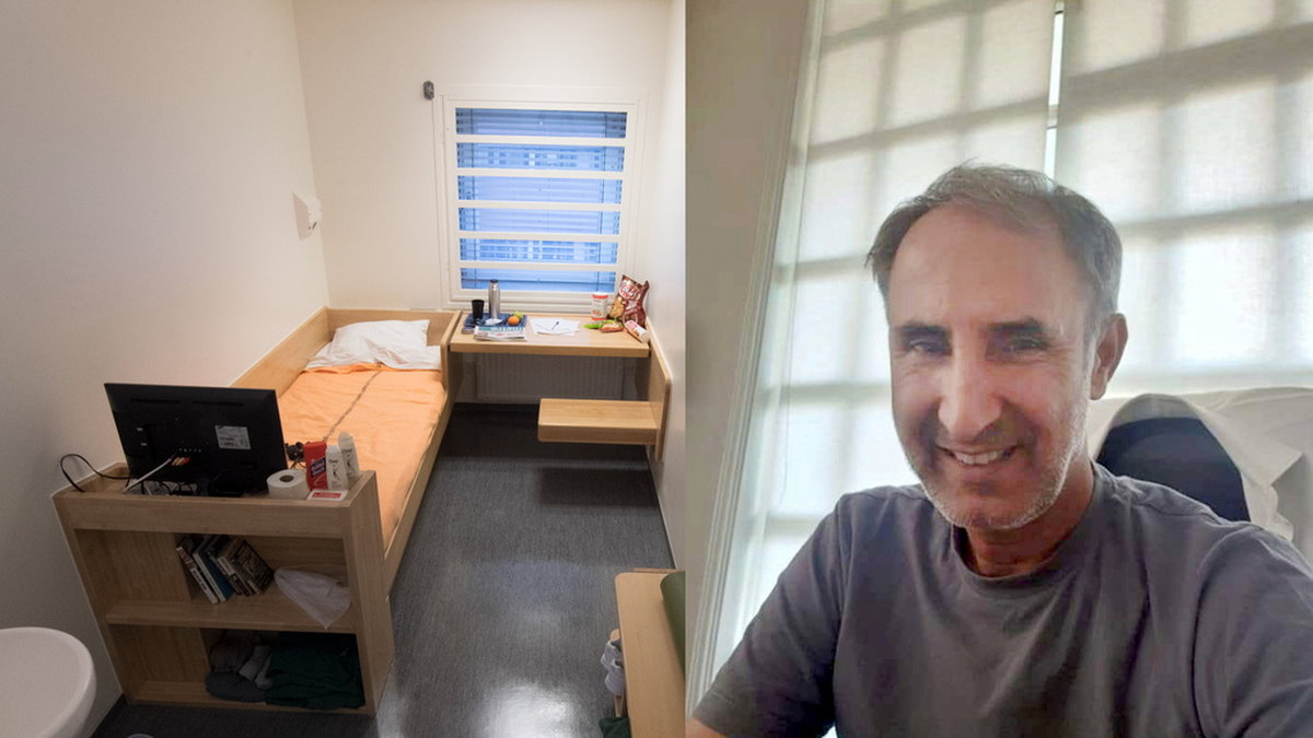Till vänster en cell på Kronobergshäktet i Stockholm. Bild på den livstidsdömde Hamid Noury från polisens förundersökning. Arkivbild.