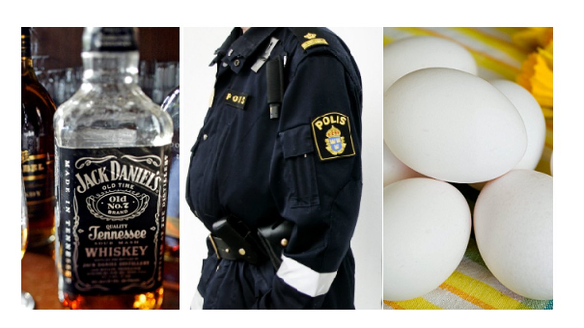 Polismannen stal både ägg och whisky.