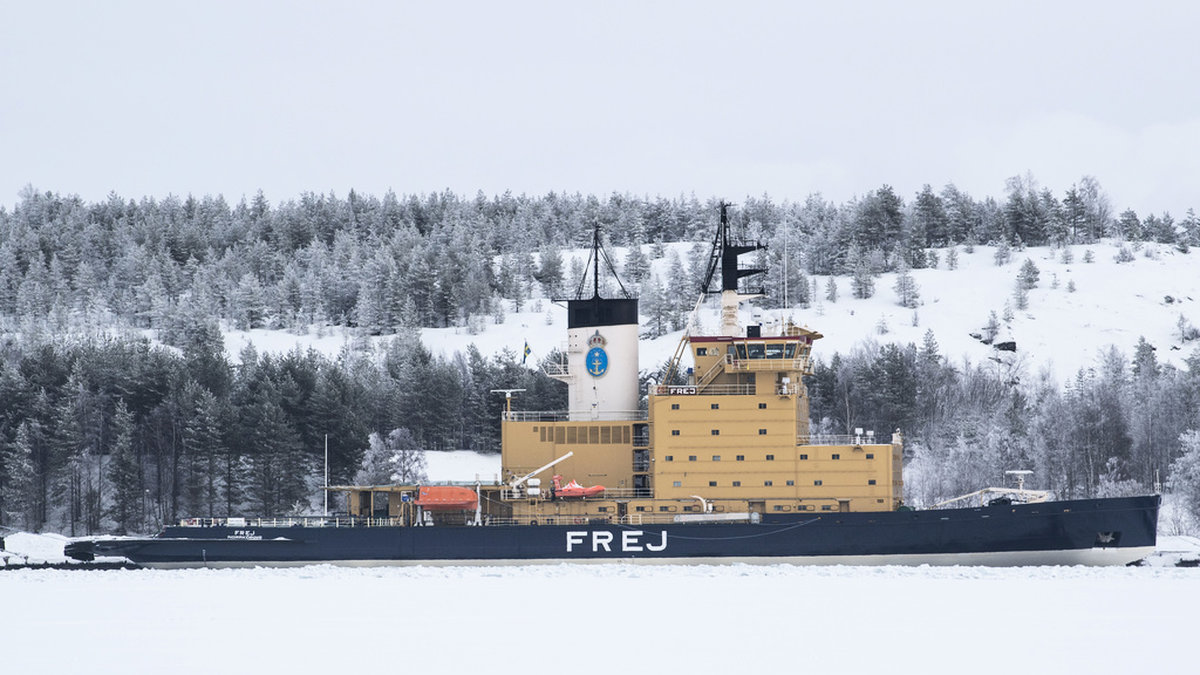 Isbrytarna har ryckt ut på färre platser denna säsong, men haft tjockare is att tampas med. Här ligger Sjöfartsverkets isbrytare Frej vid kaj i hamnen i Luleå. Arkivbild.