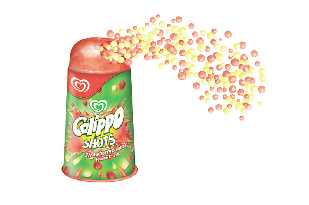 Calippo Shots Jordgubb och Citron från GB. 14 kronor per styck. Glassen passar barn som hellre vill leka med glassen än äta den. Betyg: 1/5