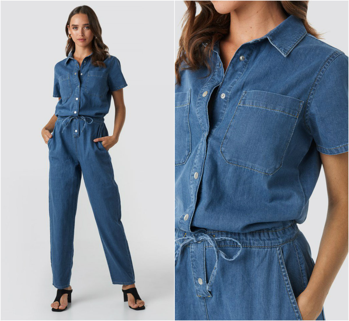 Jumpsuit i mjukt jeanstyg. Foto: NA-KD Jumpsuit i mjukt jeanstyg. Foto: NA-KD