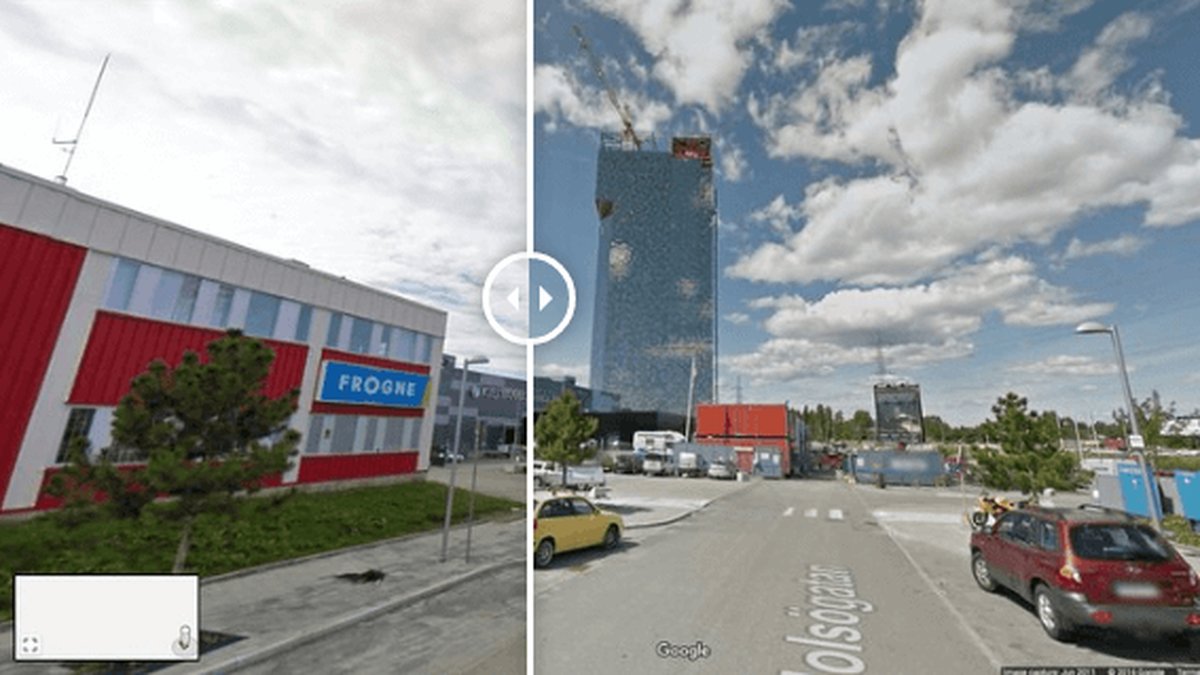 Mycket kan hända på bara några år. Med Googles "street view" går det att se svart på vitt hur stadsbilden förändras när nya höghus byggs.