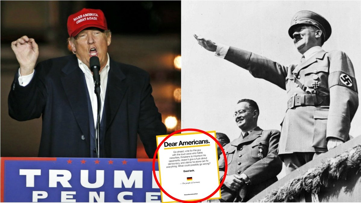 I bilden som sprids jämförs Trump med Hitler. 