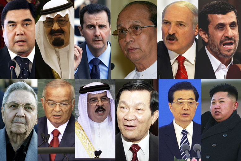 Tolv diktatorer - ledare för länderna som Reportrar utan gränser kallar "internets fiender". Nya på listan är Bahrain och Vitryssland samtidigt som Libyen och Venezuela slipper vara bland de utvalda.