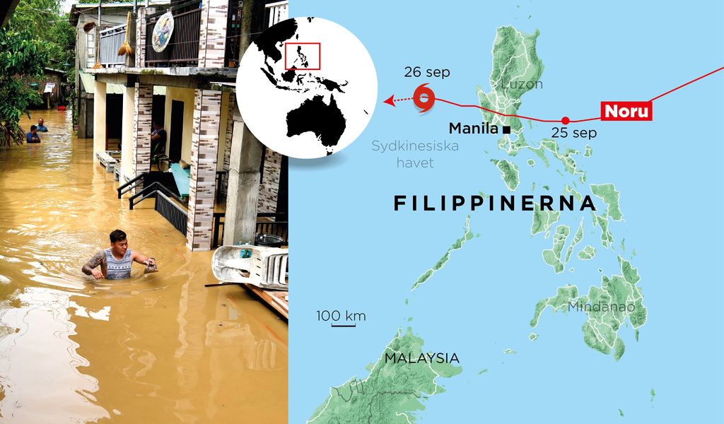 Tyfonens framfart över norra Filippinerna.