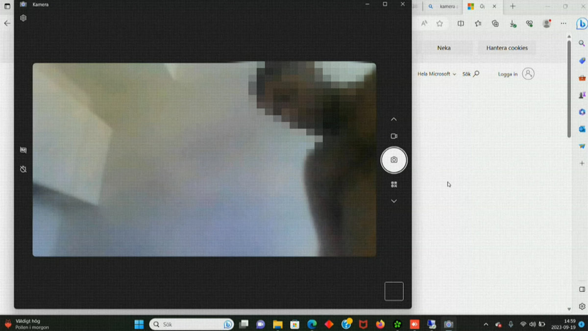 En av de misstänkta avslöjade sitt utseende. När han skulle förstöra sin webbkamera (för att dölja sin identitet) råkade han filma sig själv. Skärmbild från Uppdrag Granskning.