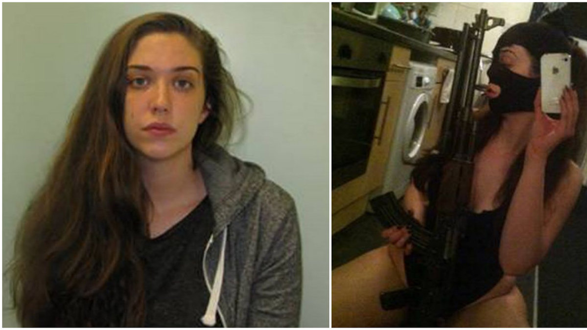 Caitlin Adams dömdes till fängelse för att ha poserat med ett AK-47 gevär mellan sina ben.