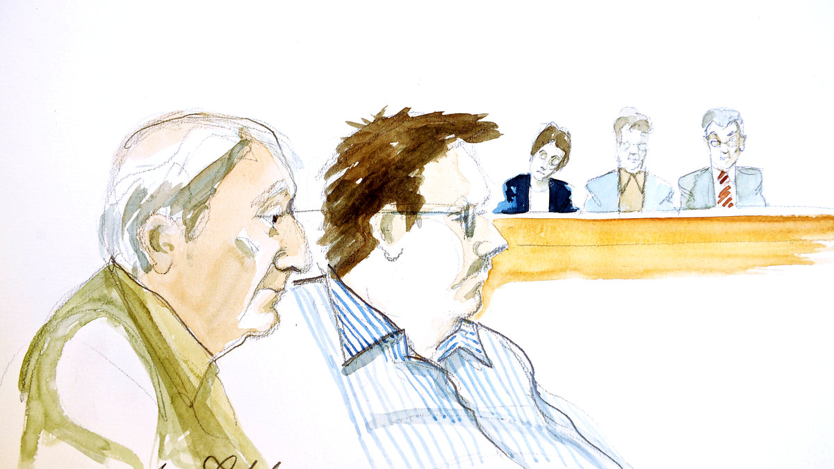 Illustration av Eklund i rättssalen.