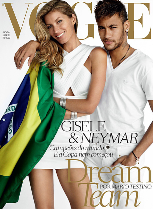Gisele Bundchen och fotbollsstjärnan Neymar på omslaget av Vogue. Gisele Bundchen och fotbollsstjärnan Neymar på omslaget av Vogue.
